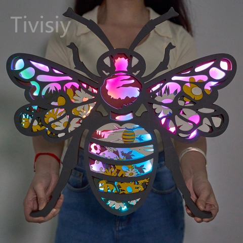 Bee 3D Wooden Carving,Suitable for Home Decoration,Holiday Gift,Art Night Light